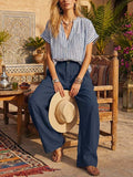 Women's Art Striped Comfortable Casual Top And Pants Cotton Linen Two-piece Set