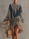 Women's Bohemian-print Chiffon High-neck Dress