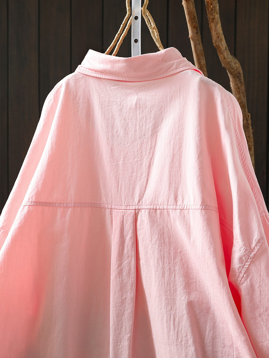Women Spring Casual Pure Color Turn-down Collar Shirt
