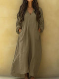 Women's Solid Color Art Print Casual Cotton Linen Dress