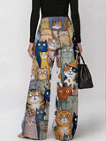 Women's High-waisted Casual Loose-fit Wide-leg Denim Pants With Cartoon Animal Print