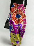 Women's Retro Geometric Floral Patterns Printed Stylish Cutout Casual Denim Jeans