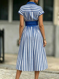 Casual Striped Cotton Shirt Dress
