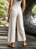 Women's Loose-fit Cotton-linen Wide-leg Casual Trousers With Buttons