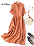 Women's Spring and Summer Short Sleeve Shirt Collar Retro Dress