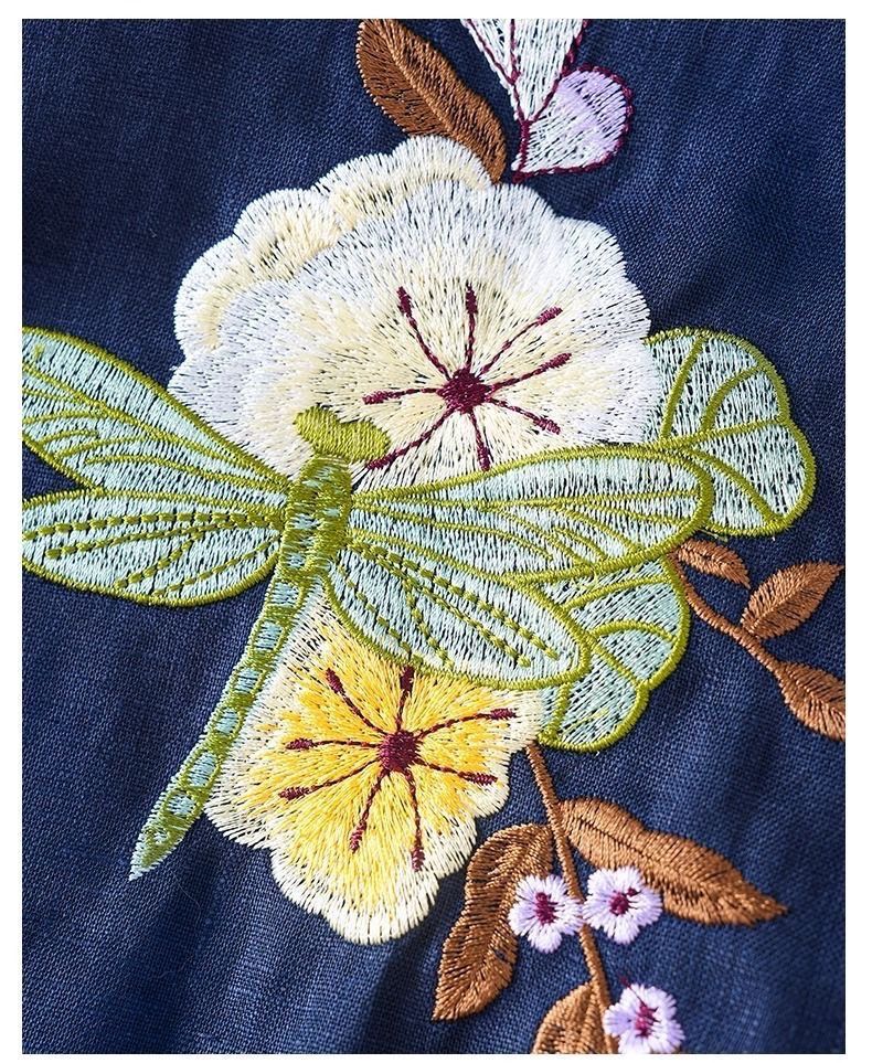 Casual Embroidered Linen And Cotton Sleeveless Top