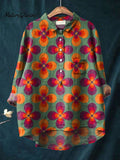 Women's Vintage Four-leaf Clover Floral Print Casual Cotton And Linen Shirt