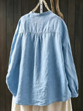 Loose-fit Cotton-linen Shirt With Stand Collar And Curved Placket