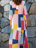 Women's Geometric Pattern Art Stylish Cotton Linen Maxi Dress