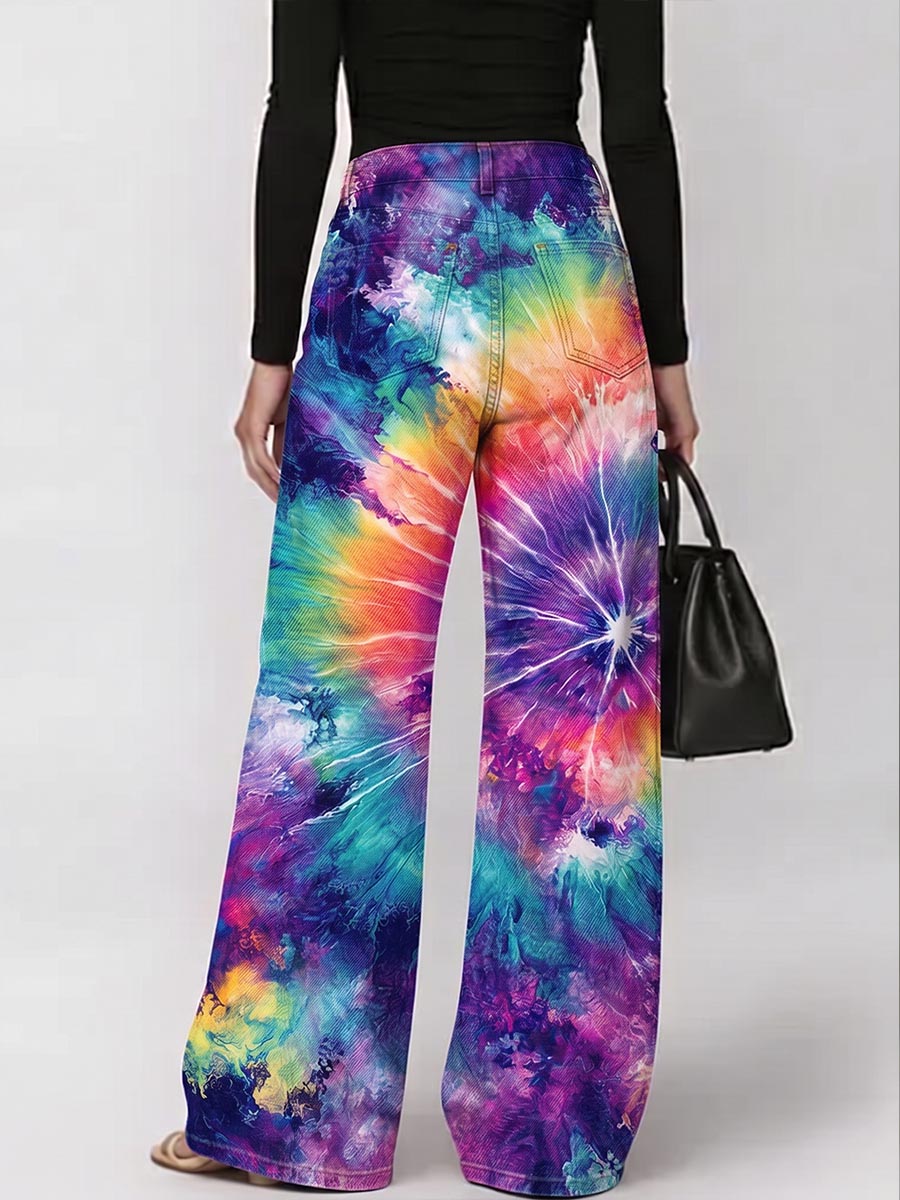 Women's Abstract Print High-waisted Wide-leg Jeans