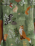 Women's Vintage Floral Animals Art Print Casual Cotton And Linen Shirt