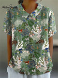 Women's RetroFlower Art Print Casual Cotton And Linen Shirt