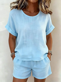 Casual Travel Crew-neck Two-piece Set
