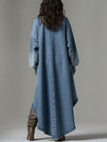 Ursime Festival Blue V Neck Lantern Sleeve Long Sleeve High Low Hem Casual Denim Mini Dresses