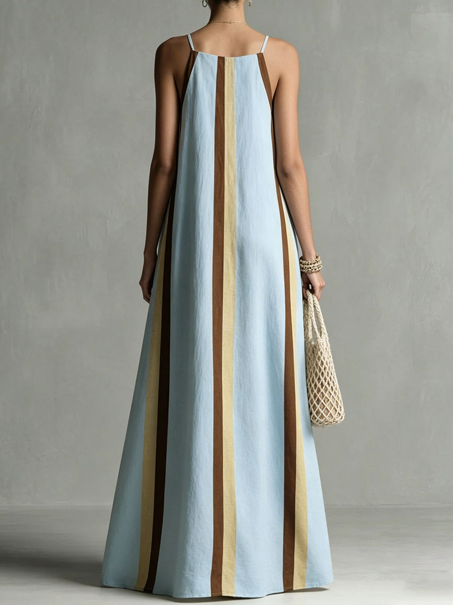 Women's Blue Striped Spaghetti-strap Dress