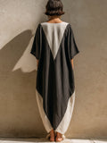 Color-block Linen-blend Loose Maxi Robe Dress