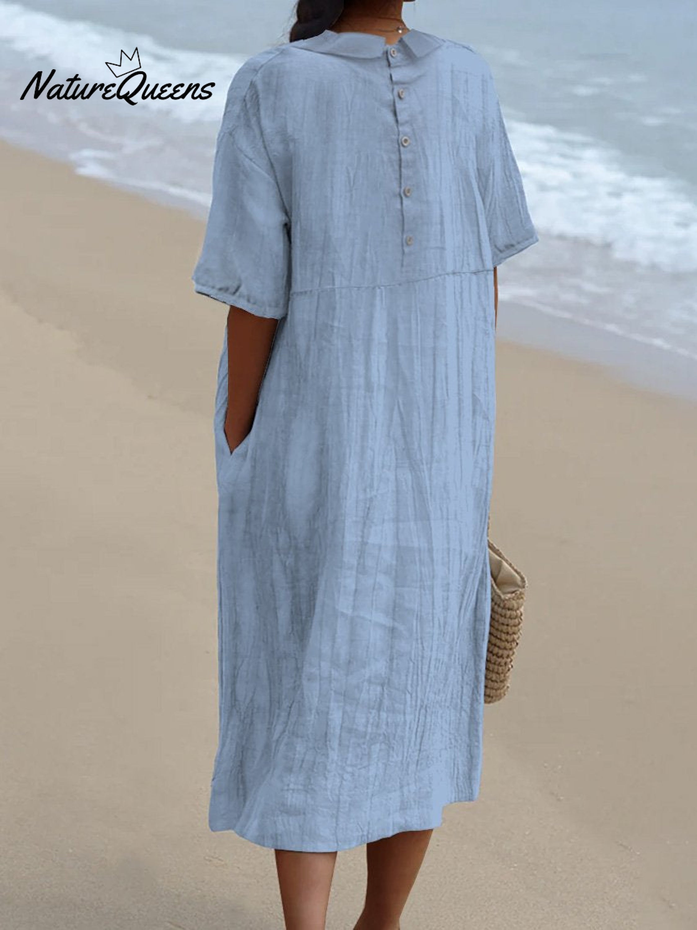 Women's Pocket Linen Dress（Convertible Dress With Front And Back Option）