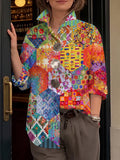 Boho Floral Patchwork Print Shirt With Metal Buttons