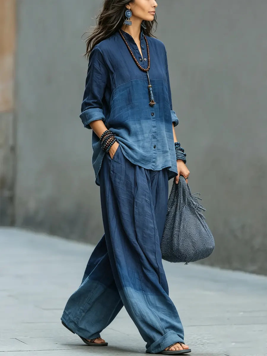 Women's Bohemian Vacation Style Gradient Cotton-linen Set