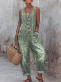 Women's Vintage Plants Art Print Casual Jumpsuit