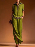 Casual And Cozy Linen And Cotton Shirt And Pants Two-piece Set