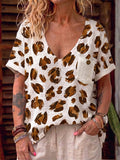 Boho Casual Brushstroke Leopard Print Cotton-linen Shirt