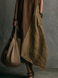 Women's Retro Color-Block Sleeveless Cotton-Linen Maxi Dress