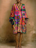 Women's Bohemian Ethnic Style Colorful Print Short-sleeve Cotton-linen Dress