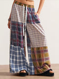 Dopamine-style Color-block Plaid Wide-leg Pants — High-waisted, Slimming, And Loose-fitting With A Designer Aesthetic