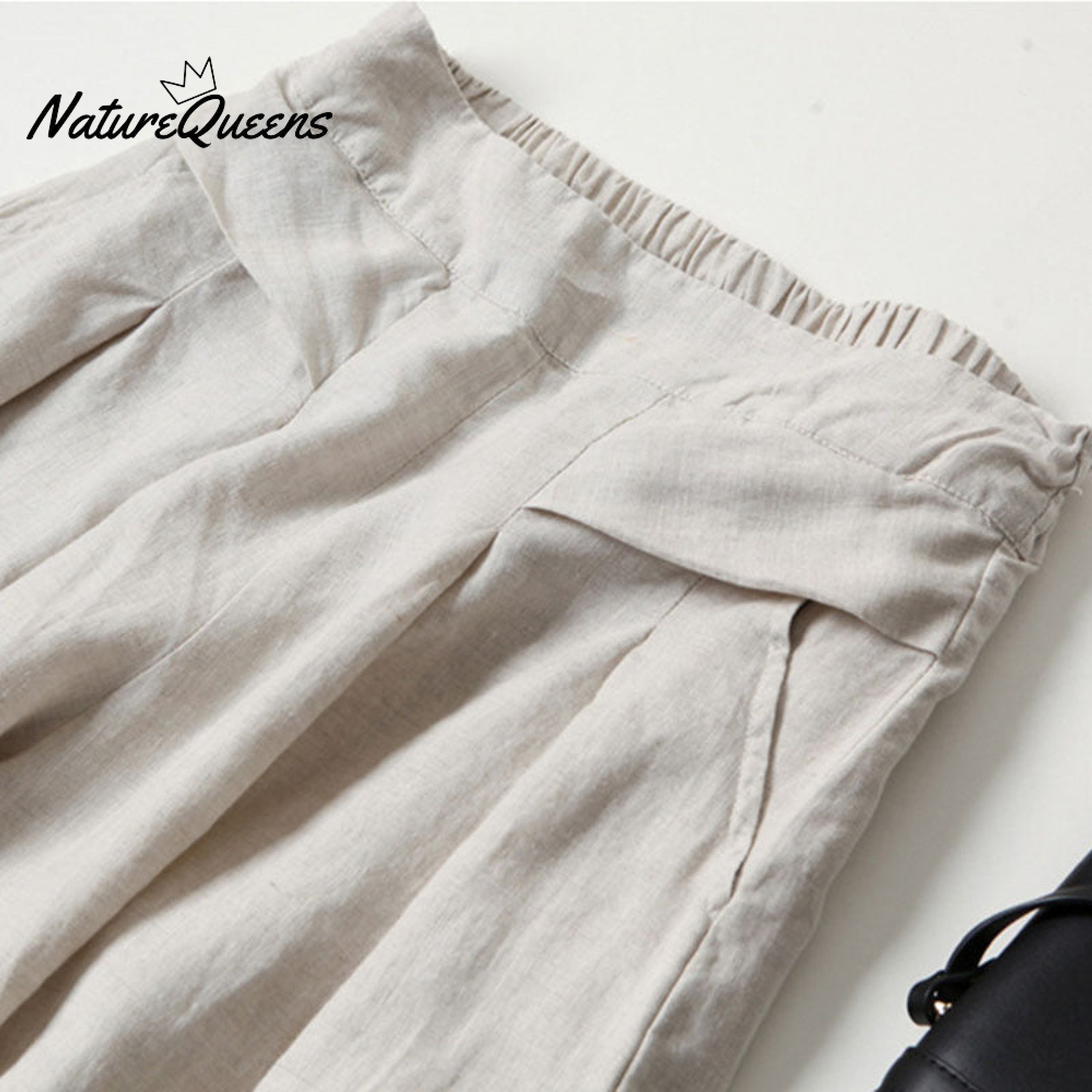 Cotton linen loose semi-elastic cropped pants