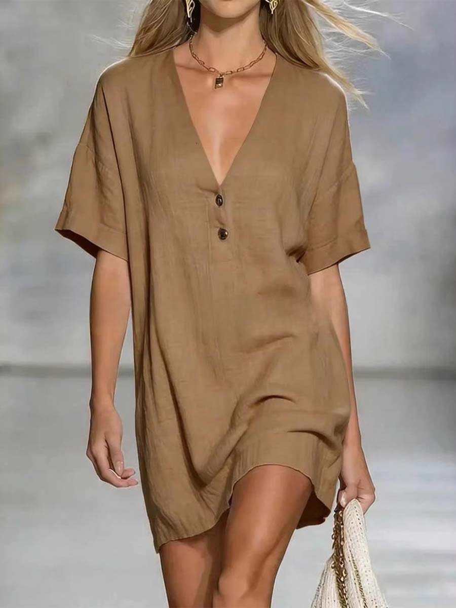 Women's Solid Color Art Casual Sexy V-Collar Short Dress