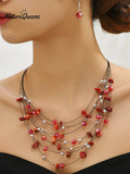 Bohemian Crystal Layered Necklace and Earrings Set