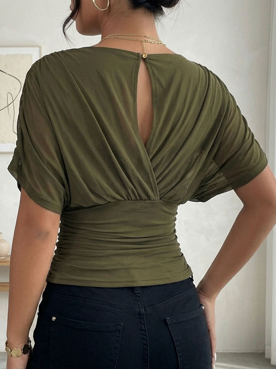 Women's V-neck Cap-sleeve Waist-defining Top