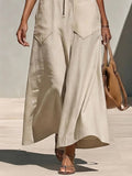 Light Beige Textured Cotton-linen Stand Collar Front-zip Cargo Pocket Sleeveless Wide-leg Jumpsuit