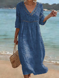 Women's Floral Art Print Casual Cotton Linen Dress