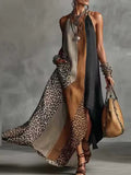 Casual Color-block Sleeveless Linen And Cotton Dress