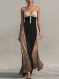 Casual Slim-fit Cotton Cami Dress With Leopard Print Paneling