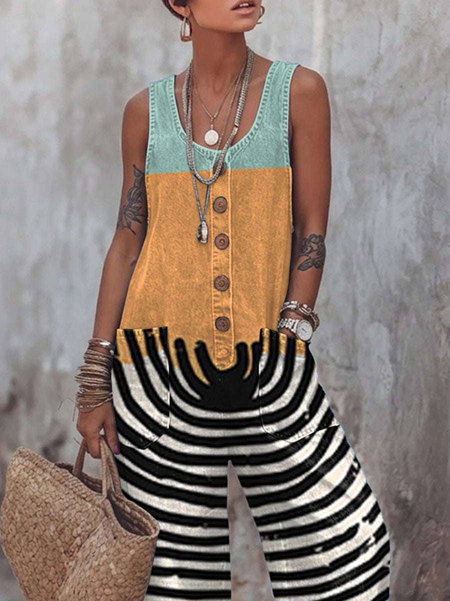 Women's Retro Geometry Print Casual Jumpsuit
