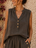 Women's Minimalist-style Comfortable Stand-collar Cotton-linen Sleeveless Shirt