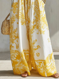 Retro Artistic Print Loose Wide-leg Jumpsuit