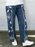 Cozy Artistic Floral Print Jeans