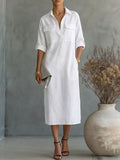 Women's Lapel Long-sleeve Cotton-linen Dress