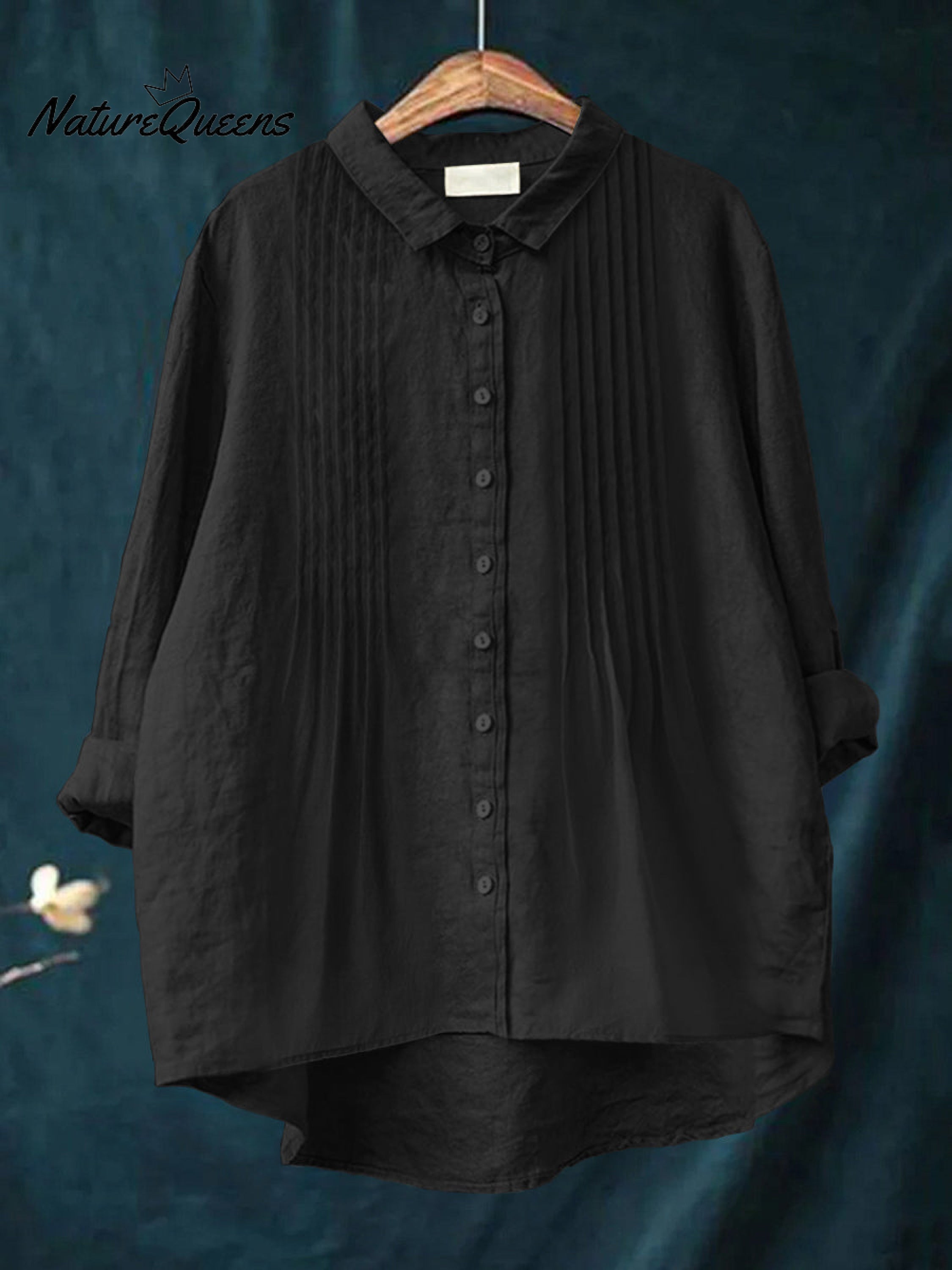Women's Casual Solid Color Pleated Cotton And Linen Shirt