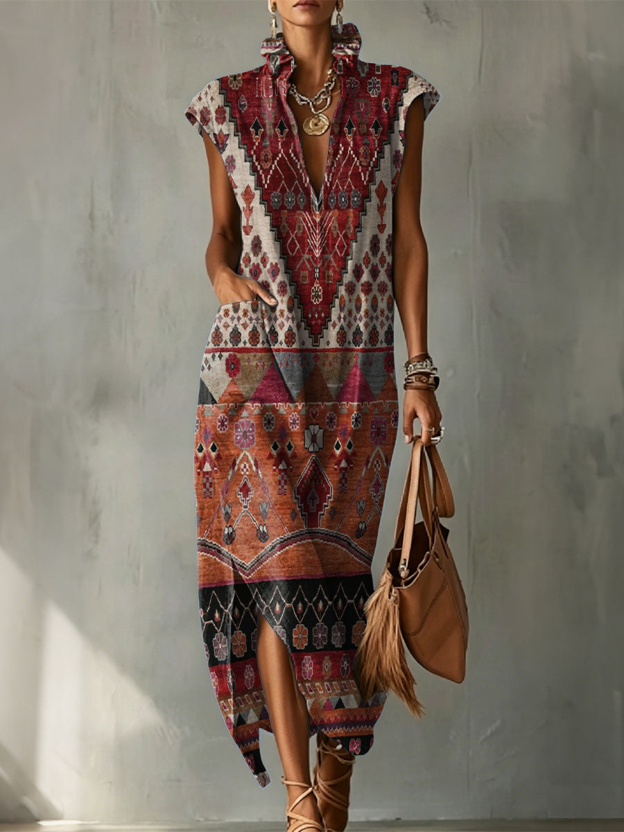 Exotic Vintage Graphics Decorative Patterns Women's No Sleeve Linen Cotton Dress