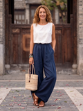 Cozy Casual Pleated Cotton-linen Wide-leg Pants