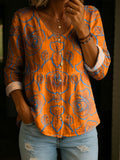 Women's Vintage Botanical Floral Pattern Casual Art Print Casual Cotton Shirt