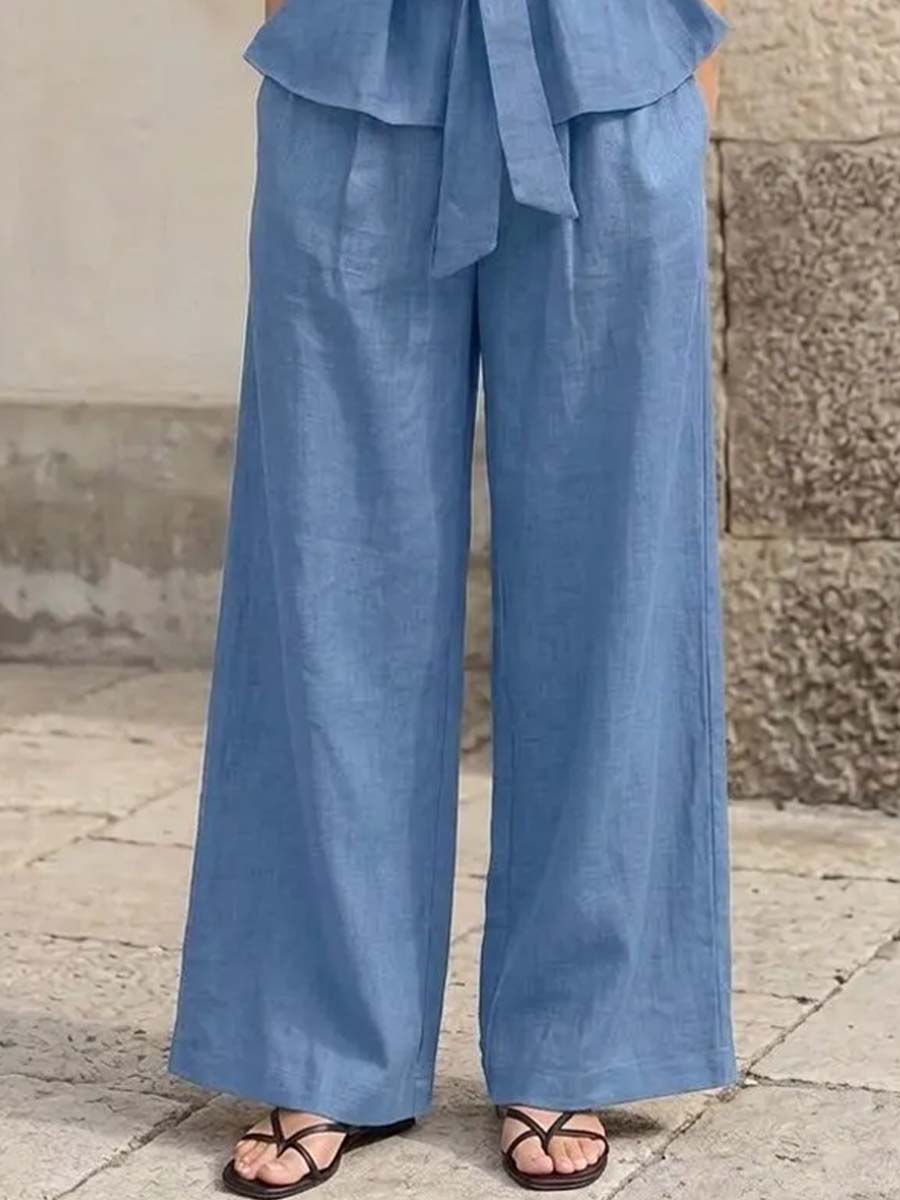 Women's Solid Color Art Stylish Casual Vest And Pants Cotton Linen Two-Piece Set