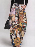 Women's High-waisted Wide-leg Denim Jeans With Cartoon Animal Print