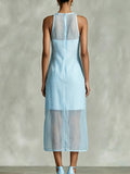 Stylish Paneled Organza, Linen, And Cotton Sleeveless Dress