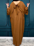 Women's Solid-color Round-neck Casual Loose Cotton-linen Dress